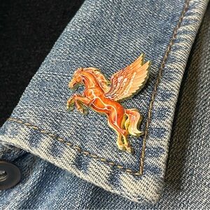 Vintage-Style Red Marbled Enamel with Gold Trim Mythical Creature Lapel Pin NWOT